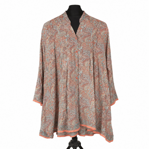 Túnica Étnica Elegante de Seda con Cuello en V para Mujer, Dobladillo en Capas, Tejido Transpirable y Lavable, Ecológico, Ajuste Relajado, Cintura Natural, Estilo Boho Chic - Product Image 1