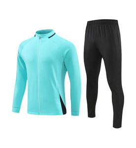 Ensemble de vêtements de sport pour hommes, veste de football bleu marine à fermeture éclair intégrale avec accents jaunes et pantalon à taille élastique noir, toutes saisons - Product Image 3