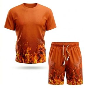 Ensemble deux pièces personnalisé, t-shirts et shorts en polyester/coton, impression par sublimation, ensemble de survêtement unisexe, séchage rapide, nom de marque personnalisé - Product Image 4