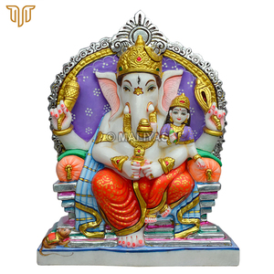 Murti de Ganapati en marbre pur Varada |   Idole artisanale du Dieu Ganesha |   Statue de Ganesh en marbre de qualité supérieure pour le temple à domicile |   18 pouces - Product Image 2