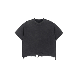 Custom <b>Charcoal</b> Grey <b>T</b> <b>Shirt</b> Heavyweight Cotton Oversized Drop Shoulder Distressed Raw Hem Streetwear Tee - Product Image 6