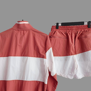 Men Lightweight Polyester <b>Windbreaker</b> Short Set Breathable Fabric Red <b>Black</b> Panel Design Custom Printed Logo plus size - Product Image 3
