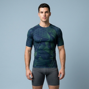 Camiseta de Compresión Deportiva Personalizada para Hombre, Manga Corta, Ropa Deportiva Activa, Fitness, Atletismo, Running - Product Image 1
