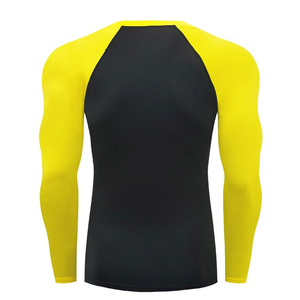 Unisex Long Sleeve Rash Guard <b>Compression</b> <b>Shirt</b> <b>Black</b> Yellow Blocked Quick Dry Full Sleeve Sport Top Polyester/Nylon - Product Image 2