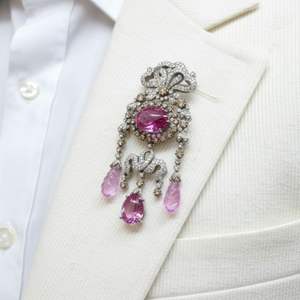 Broches et colliers unisexes plaqués or avec diamants et tourmalines - Product Image 4