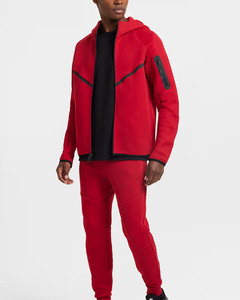 Survêtement Homme Rouge à Capuche Entièrement Zippé, Design Sportif, Respirant, Polyester Coton, Vêtement d'Automne, Coupe Classique, Couleur Unie, Poches Latérales - Product Image 6