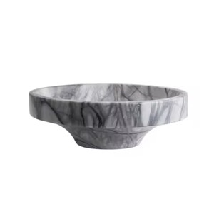 Cuenco de Mármol Gris Claro Veteado, Liso, Redondo, de Pared Recta, para Servir, Cuenco Poco Profundo de Piedra Pulida para un Estilo Moderno - Product Image 2