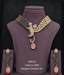 Conjunto de Collar y Pendientes de Moissanita Chapados en Oro de Diseño 08218, con Aspecto de Piedra Verde y Roja, Joyería Kundan para Mujer, para Boda - Product Image 2