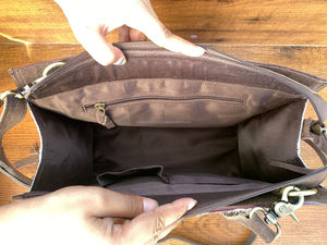 Cheveux faits à la main sur frange en cuir de daim véritable dissimulé transporter sac à bandoulière pour les femmes Western peau de vache Laser en relief sac à main - Product Image 6