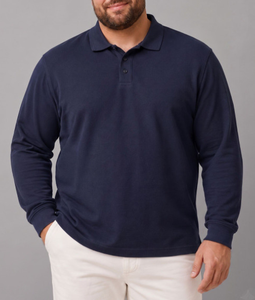 Polo Homme Confortable Printemps-Automne 2026 à Manches Longues, Coupe Ample Décontractée, en Coton et Élasthanne, Grande Taille, Idéal pour le Travail - Product Image 1