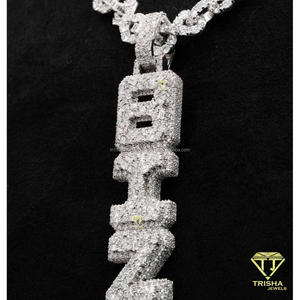 Luxury BIZ <b>Initial</b> Pendant Moissanite Diamond 925 Sterling Silver Gold Plated Hip Hop Necklace Cuban Link <b>Chain</b> Streetwear Jewel - Product Image 6
