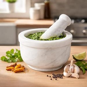 Marble Mortar and Pestle Set for Kitchen <b>Herbs</b> Spices Garlic Masala <b>Grinder</b> Handcrafted Stone Crusher - Product Image 2