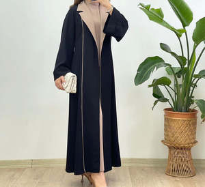 Vestido Abaya Morado Sólido de Poliéster de Lujo y Alta Calidad para Mujer, Estilo Modesto, Largo hasta el Suelo, Holgado, de Manga Larga con Ribete Negro - Product Image 5