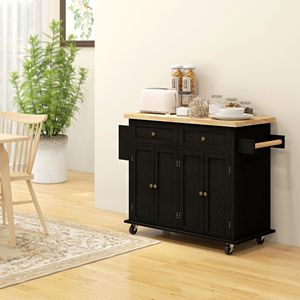 Carrello da Cucina Rotante in Metallo Nero Effetto Invecchiato con Porta Spezie e Piano in Truciolato Resistente - Product Image 2