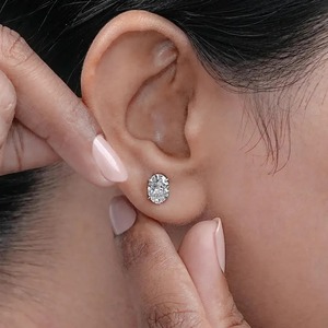 Oval Shape Moissanite Diamond Earring 925 Sterling <b>Silver</b> Customized Wedding Gift & Other Diamond Jewellery - Product Image 3