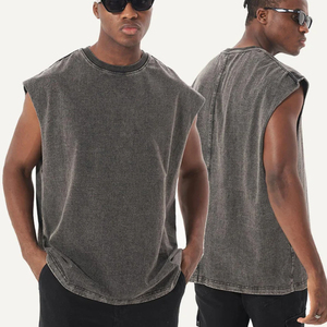 Premium Quality Acid Wash Hip Hop Style Sleeveless Crew Neck <b>Men's</b> <b>T</b>-<b>shirt</b> Custom Embroidery Printing 100% Cotton Quick Dry - Product Image 4