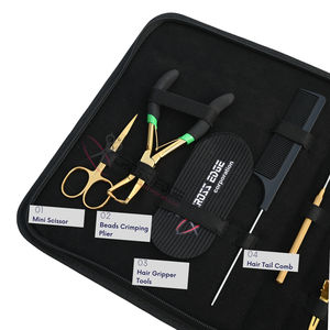 Kit d'outils professionnels pour extensions de cheveux dorées : extracteur de micro-perles, crochet de tirage, pince de sectionnement, peigne à queue et ciseaux de coupe-fil - Product Image 3