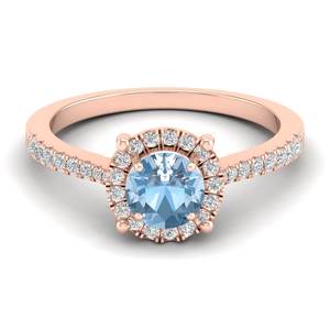 แหวนหมั้นเพชรพลอยอะความารีนทรงกลมเจียระไน 0.84 กะรัต ทำมือโดย REYES สำหรับผู้หญิง แหวนทองคำแท้ 14K ประดับเพชรพลอยประจำเดือนเกิด - Product Image 6