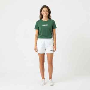 <b>Women's</b> Green Cotton O-Neck Short Sleeve <b>T</b>-<b>Shirt</b> With <b>White</b> Above Knee Shorts Casual Regular Fit Two Piece Set Spring Summer Wea - Product Image 3