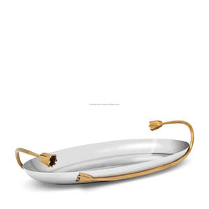 Luxe métal déco laisser nouveau Style usage domestique forme ovale service décoratif majordome plateau poignée en laiton parfait Art objet nature morte - Product Image 1
