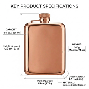 Gourde de poche en cuivre de qualité supérieure 6oz, étanche avec bouchon à vis, portable, pour whisky, cadeau pour hommes, garçons d'honneur, cadeaux de voyage - Product Image 5