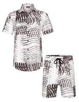 Chemise à manches courtes pour hommes, blanche et noire, à rayures abstraites, motif zèbre, à revers, boutonnée, avec short assorti, ensemble 2 pièces, tenue décontractée