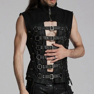 Men's Custom Black <b>Gothic</b> Punk Buckle Hollow Half-Cut Vest Slim Tops O-Ring Details Top Sell 2026 - Product Image 5