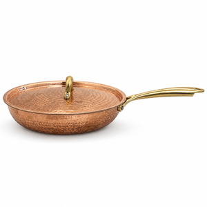 100% Pure Handmade Hammered Copper Frying <b>Pan</b> with Lid, Premium Copper Skillet, Brass <b>Handle</b> Chef Cookware, OEM ODM Wholesale - Product Image 1