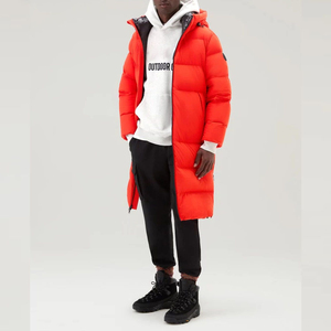 Men's Long Hooded Down Puffer Jacket Solid Color Zipper Closure Windproof Casual Winter <b>Coat</b> Thick Polyester Shell - Product Image 2