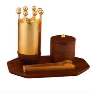 Juego de quemador de incienso Bakhoor de lujo con bandeja de madera, soporte de incienso árabe de metal, quemador de Oud, decoración para el hogar con fragancia. - Product Image 1