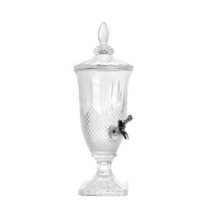 Embossed Glass Beverage <b>Dispenser</b> with Tap and Lid Transparent Large Capacity Cold <b>Drink</b> Tub for Home Party Wedding - Product Image 1
