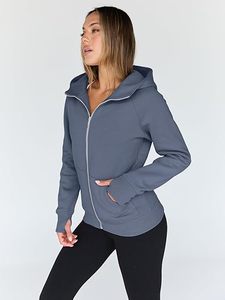 Sweat-shirt à capuche zippé pour femme, coupe classique, couleur unie, en coton et fibre de bambou tricotée, idéal pour l'automne - Product Image 1
