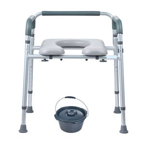 Sedia Comoda Stile Moderno con Seduta Imbottita e Braccioli, Altezza Regolabile a 7 Livelli, Secchio Rimovibile da 5,8L, Facile Montaggio, Materiale in Acciaio - Product Image 1