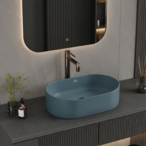 Lavabo vasque moderne en céramique écologique, finition brillante, montage monotrou pour robinet, usage hôtelier et hospitalier, capacité 9L - Product Image 1