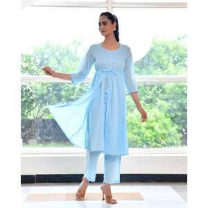 Ensemble coordonné décontracté Neil BlueCotton taille XS en tissu crêpe avec haut à manches trois-quarts - Product Image 3