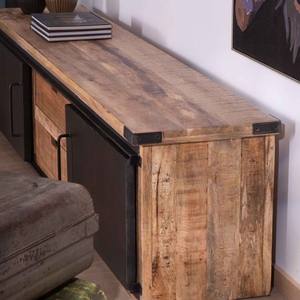 Mueble TV Vandana Silver Line de gran formato, 200 cm, 2 puertas, 2 cajones, metal y madera - Product Image 5