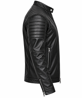 Veste de moto en cuir de vache noir respirant pour homme, coupe ajustée, col montant, fermeture éclair, style motard, vêtement d'hiver