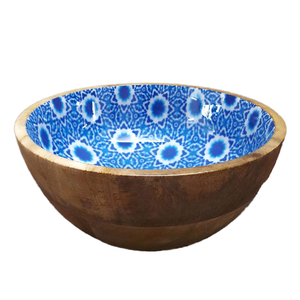 Premium Mango Wood Decorative <b>Bowl</b> with <b>Enamel</b> Print Modern Kitchenware for Stylish Serving of Fruits Salad or Chocolates - Product Image 1
