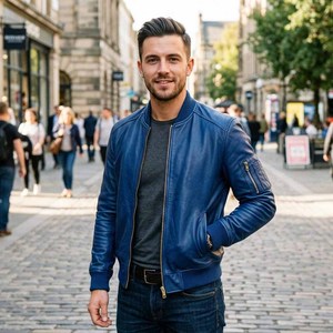 Blue Leather Biker <b>Jacket</b> Plaid Leather Motorcycle <b>Jacket</b> Breathable Summer Casual <b>Jacket</b> Boys <b>Pilot</b> Leather <b>Jacket</b> Lederjacken - Product Image 5