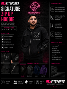 REXFITSPORTS 2026 Sweat à capuche graphique noir personnalisé à fermeture éclair intégrale 280–300 GSM en coton polyester molletonné imprimé sur toute la surface, style streetwear - Product Image 1