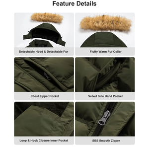 Chaqueta Acolchada para Hombre, Estilo Nuevo, Transpirable, Tallas Grandes, Capucha con Peluche, Cierre de Cremallera, Mangas Completas, Diseño de Burbujas, Dos Colores, Económica, para Invierno - Product Image 5