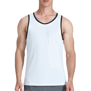 Camiseta sin mangas para hombre al por mayor, blanca, lisa, con cuello redondo, tejida, transpirable, de poliéster, informal, fabricada bajo demanda. - Product Image 1