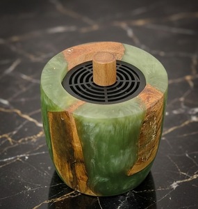 Blue Marble Wood Inlay Incense Holder Aromatherapy <b>Diffuser</b> <b>Ceramic</b> Incense Bowl with Wooden Stump for Home Decor - Product Image 2