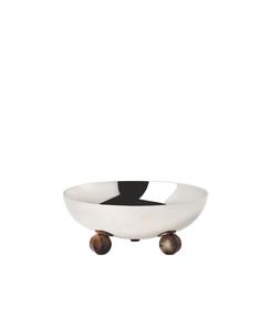 Luxury <b>Silver</b> Decorative <b>Bowl</b> with Unique Wooden Feet Elegant Home Decor Centerpiece for Living Room Kitchen and Office Tabletop - Product Image 1