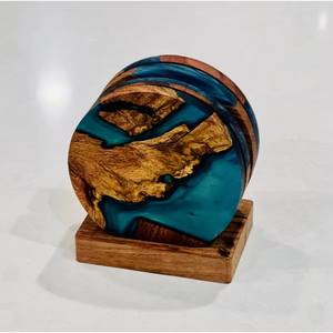 Ensemble de sous-verres à thé et à café en résine époxy faits à la main de qualité supérieure avec support |   Décoration de table moderne, finition brillante, carrée et ronde - Product Image 2