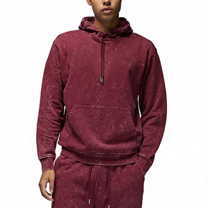 Sweat à capuche personnalisé pour homme en coton délavé marron, couleur unie, en molleton bouclette, tricot d'automne, à manches régulières - Product Image 1