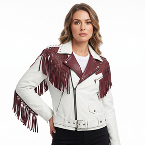 Women Custom Leather Fringe <b>Jacket</b> Wholesale Female Wait Belt Leather Fringed <b>Jacket</b> Women's Custom Leather Fringe <b>Biker</b> <b>Jacket</b> - Product Image 6