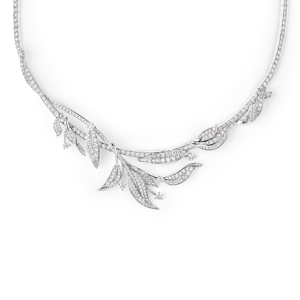 Collar de Lujo para Mujer, Chapado en Rodio con Oro Sólido de 18K, Diseño de Planta con Diamantes de Corte Brillante Redondo - Product Image 2
