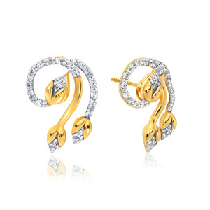 Premium Two Tone Gold and <b>Silver</b> Leaf Earrings with Sparkling Crystal Stone Detailing and Elegant Circular Loop Drop Design - Product Image 2
