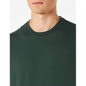 Camiseta de Algodón Verde Oscuro para Hombre, Manga Larga, Cuello Redondo, Corte Regular, Color Sólido, Transpirable, Secado Rápido, 180g, Logotipo Frontal, Top Básico - Product Image 4
